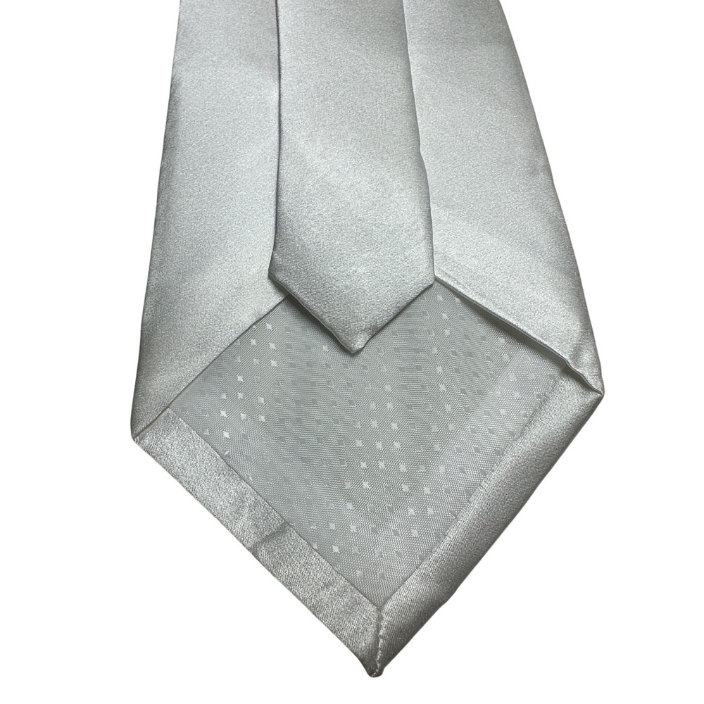 Stafford Silk Necktie and Pocket Square Set Mens Silver White Solid Satin 63" - Picture 4 of 7